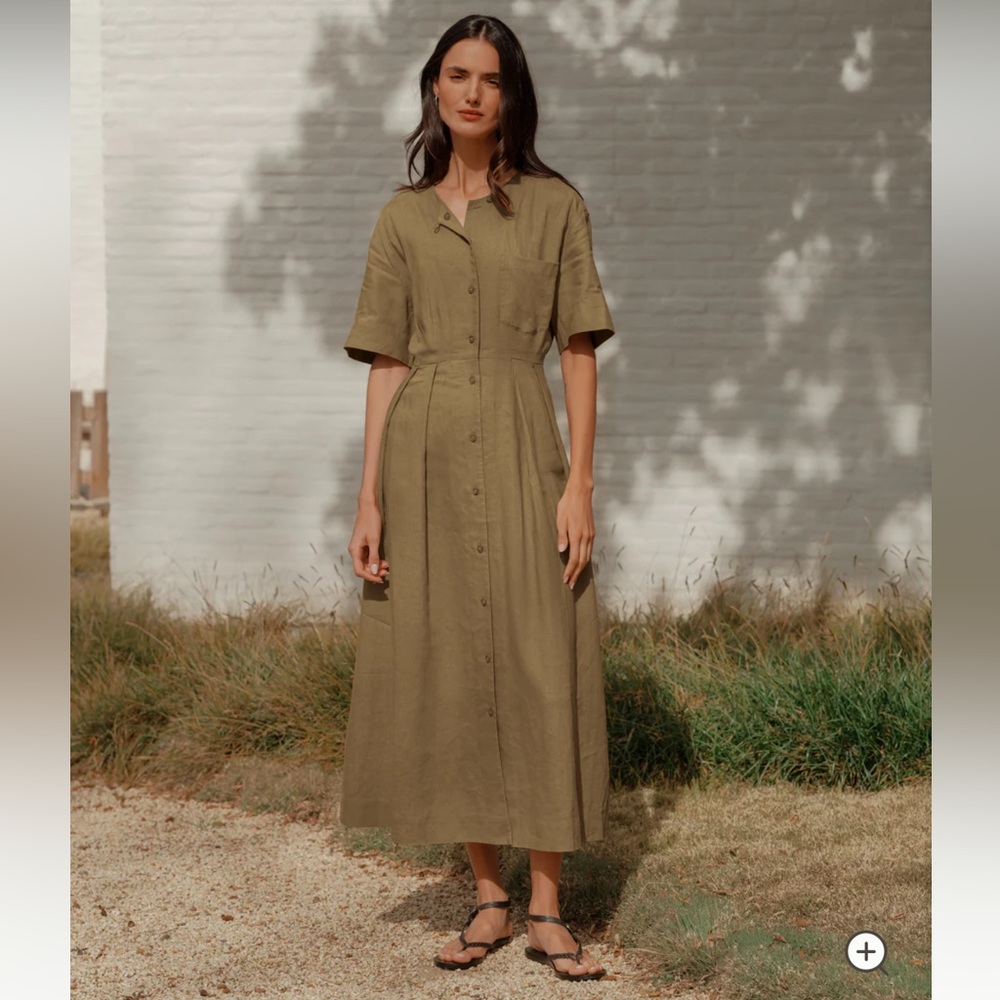Jenni Kayne Linen Day Dress Khaki Small - Only Worn Twice